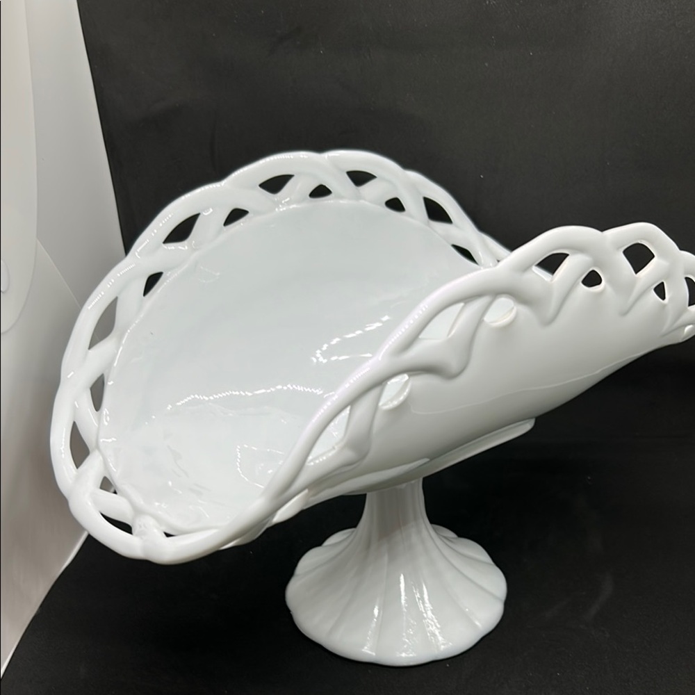 Elegant Vintage Milk Glass Pedestal Bowl